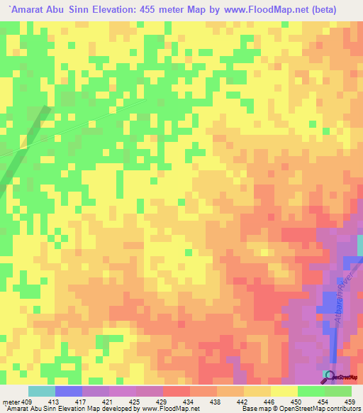`Amarat Abu Sinn,Sudan Elevation Map