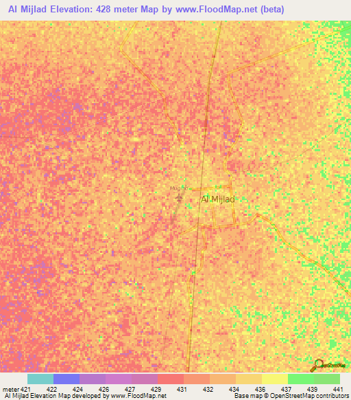 Al Mijlad,Sudan Elevation Map