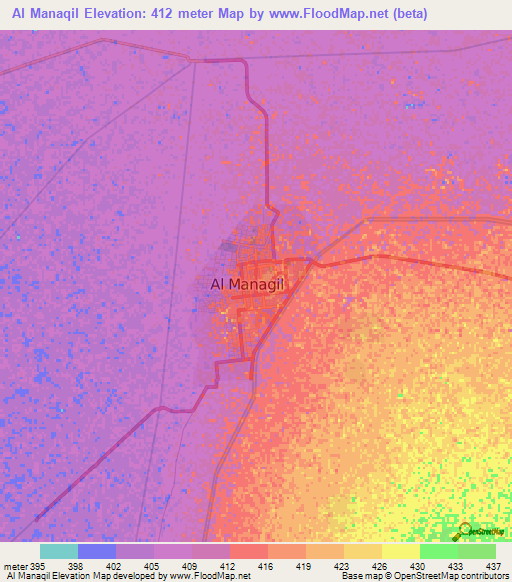 Al Manaqil,Sudan Elevation Map