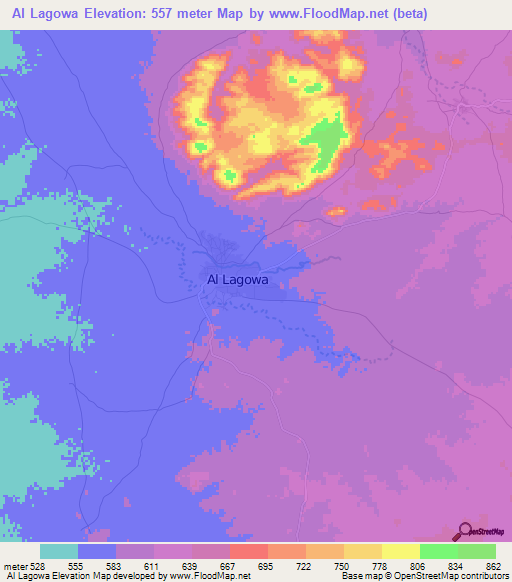 Al Lagowa,Sudan Elevation Map