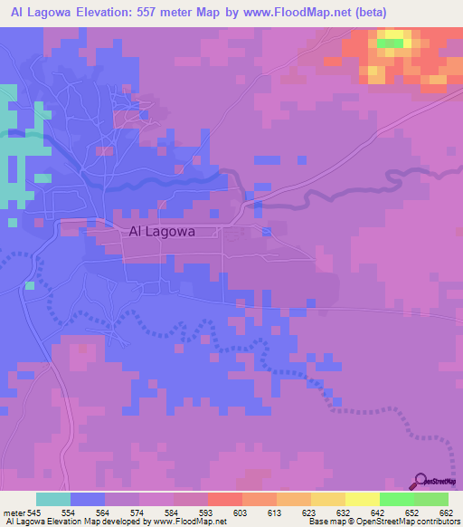 Al Lagowa,Sudan Elevation Map