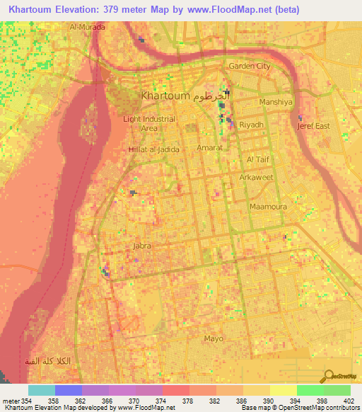 Khartoum,Sudan Elevation Map