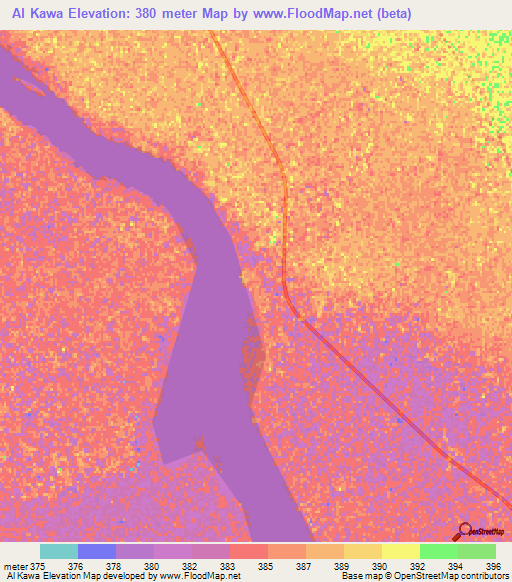 Al Kawa,Sudan Elevation Map