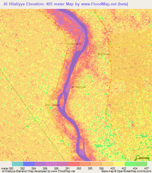 Al Hilaliyya,Sudan Elevation Map