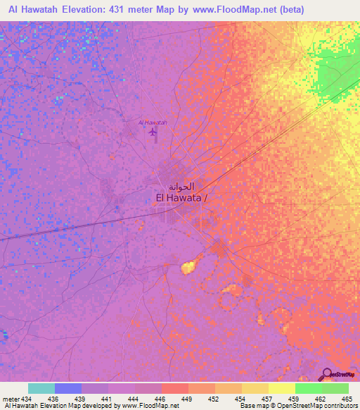 Al Hawatah,Sudan Elevation Map