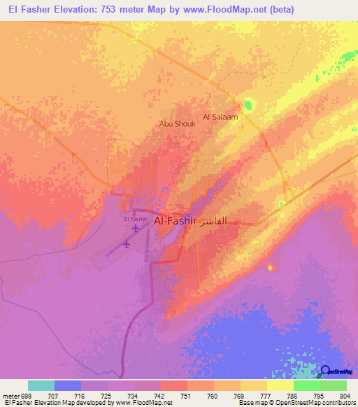 El Fasher,Sudan Elevation Map