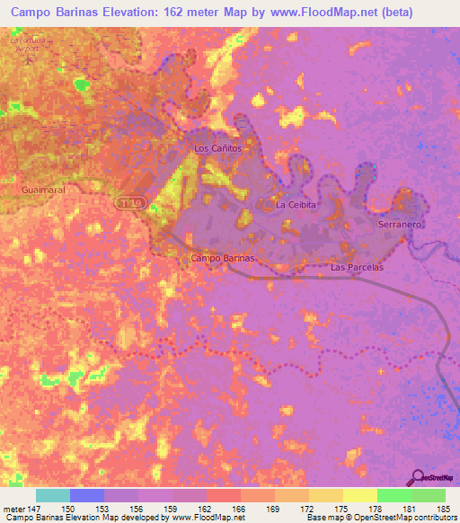 Campo Barinas,Venezuela Elevation Map