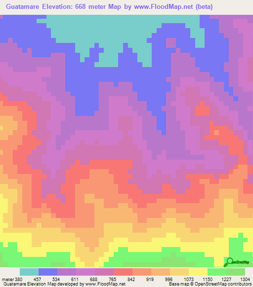 Guatamare,Venezuela Elevation Map