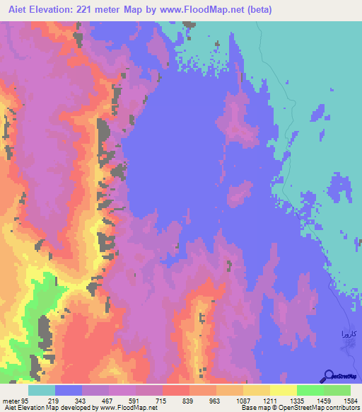 Aiet,Sudan Elevation Map