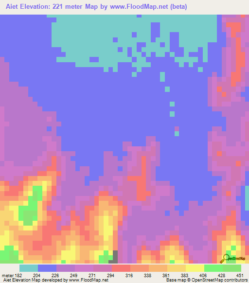 Aiet,Sudan Elevation Map