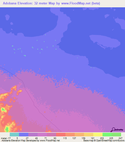 Adobana,Sudan Elevation Map