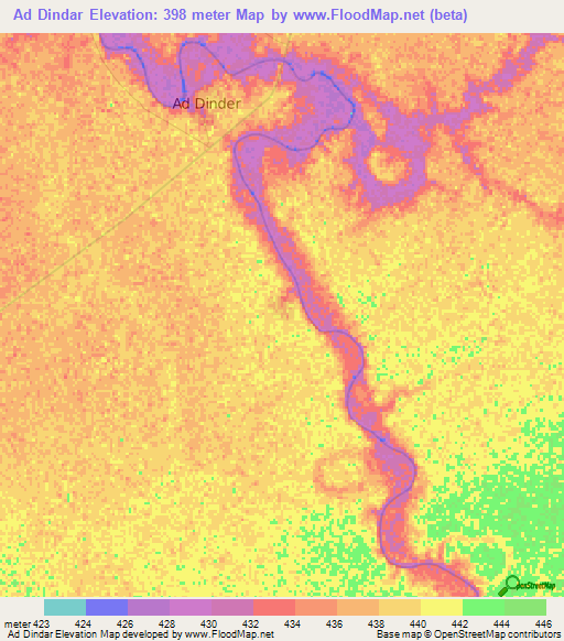 Ad Dindar,Sudan Elevation Map