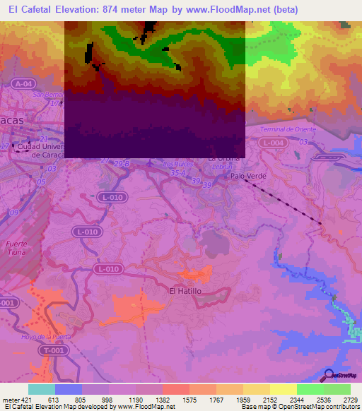 El Cafetal,Venezuela Elevation Map