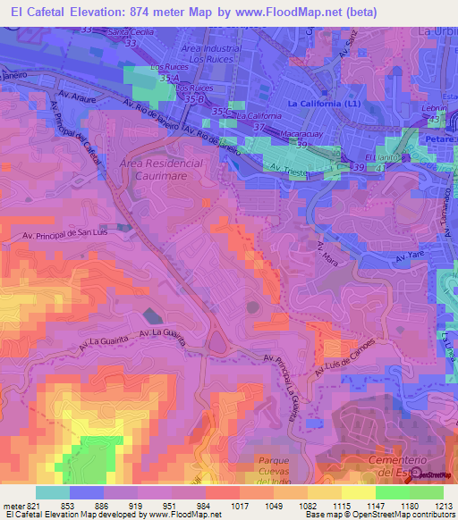 El Cafetal,Venezuela Elevation Map