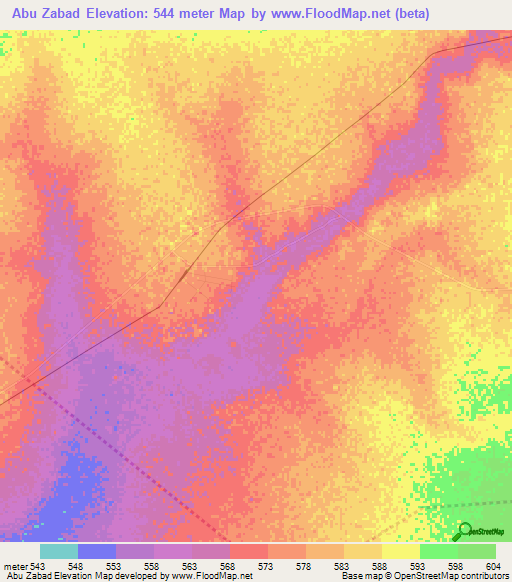 Abu Zabad,Sudan Elevation Map