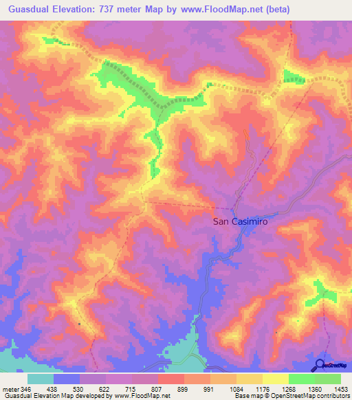 Guasdual,Venezuela Elevation Map