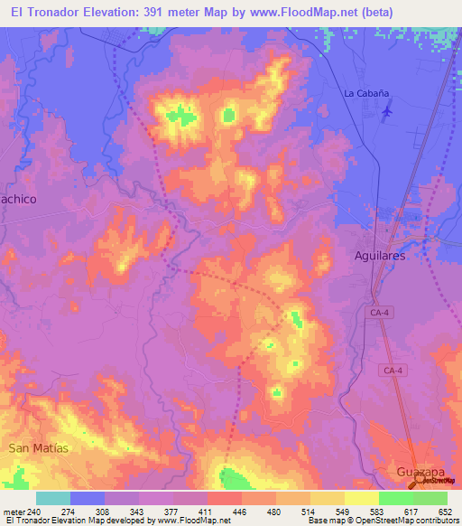 El Tronador,El Salvador Elevation Map