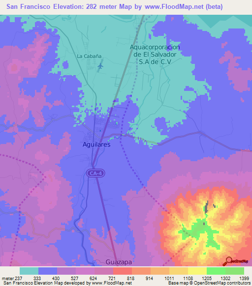 San Francisco,El Salvador Elevation Map