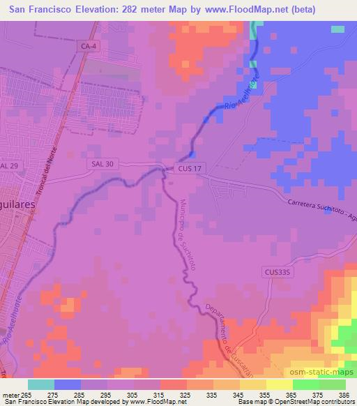 San Francisco,El Salvador Elevation Map