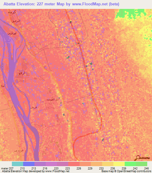 Abatta,Sudan Elevation Map