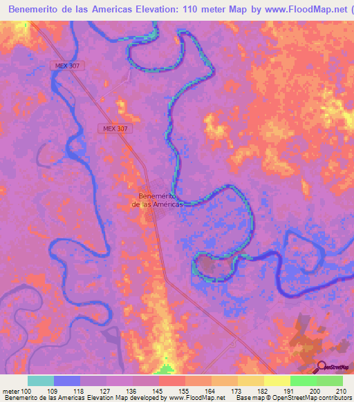 Benemerito de las Americas,Mexico Elevation Map