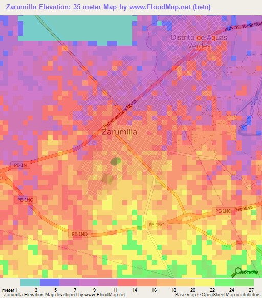 Zarumilla,Peru Elevation Map