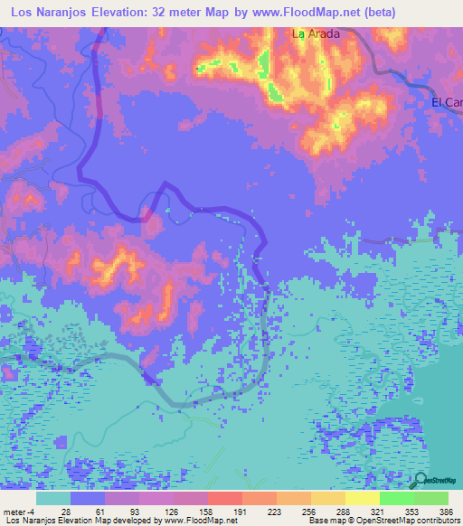Los Naranjos,El Salvador Elevation Map
