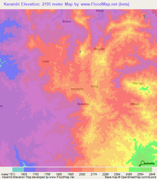 Karambi,Congo (Kinshasa) Elevation Map