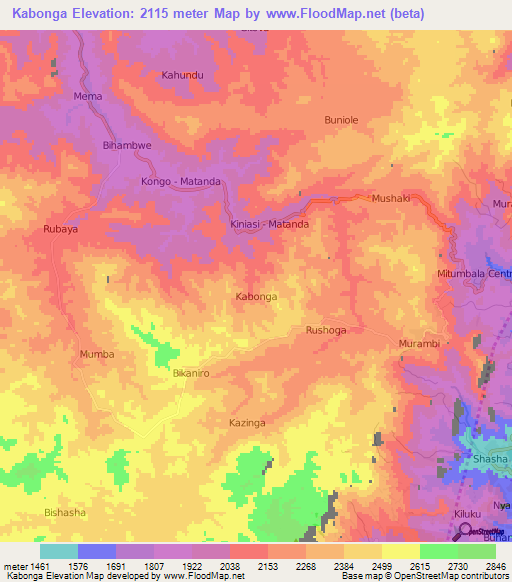 Kabonga,Congo (Kinshasa) Elevation Map