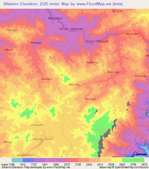 Bikaniro,Congo (Kinshasa) Elevation Map