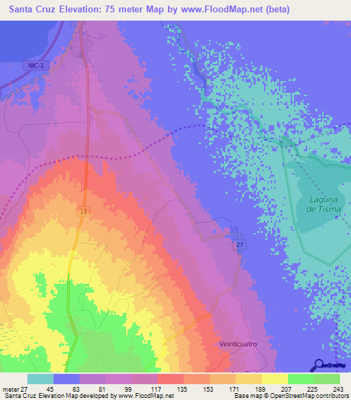 Santa Cruz,Nicaragua Elevation Map
