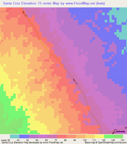 Santa Cruz,Nicaragua Elevation Map