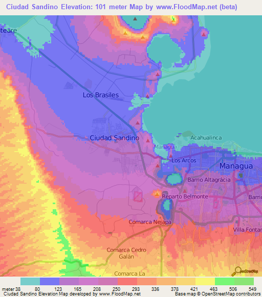 Ciudad Sandino,Nicaragua Elevation Map