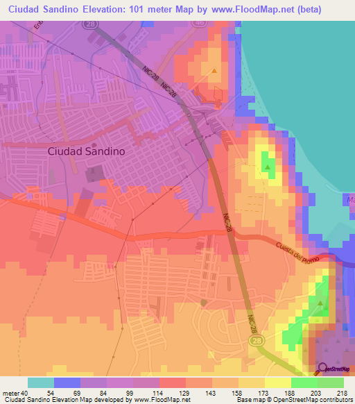 Ciudad Sandino,Nicaragua Elevation Map
