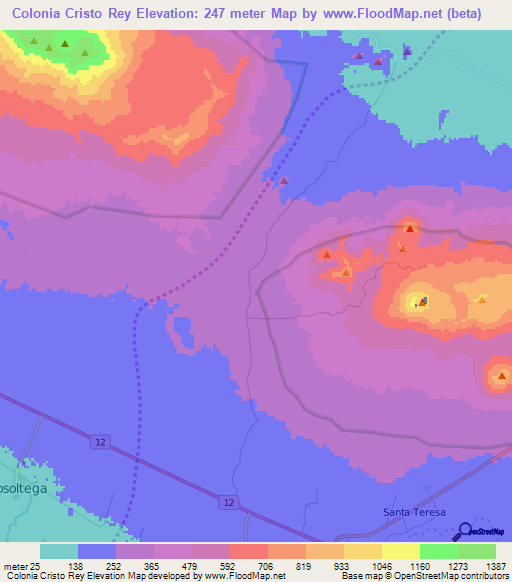 Colonia Cristo Rey,Nicaragua Elevation Map