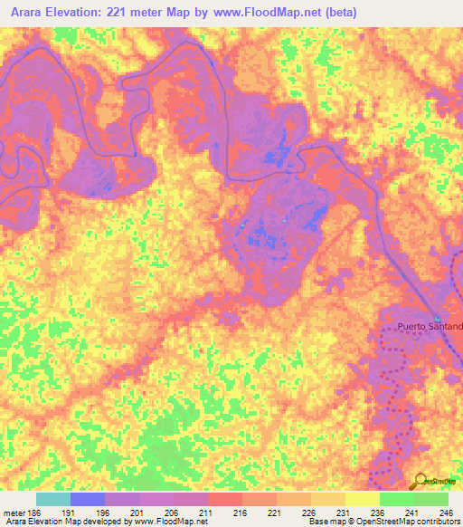 Arara,Colombia Elevation Map