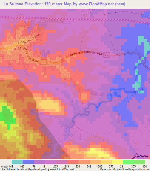 La Sultana,Cuba Elevation Map