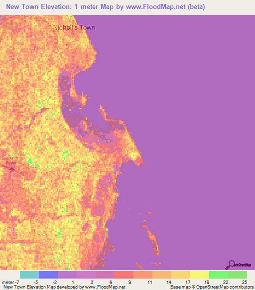 New Town,Bahamas Elevation Map