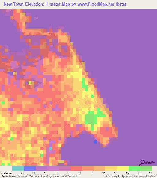 New Town,Bahamas Elevation Map