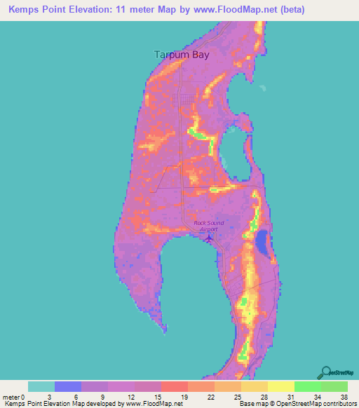 Kemps Point,Bahamas Elevation Map