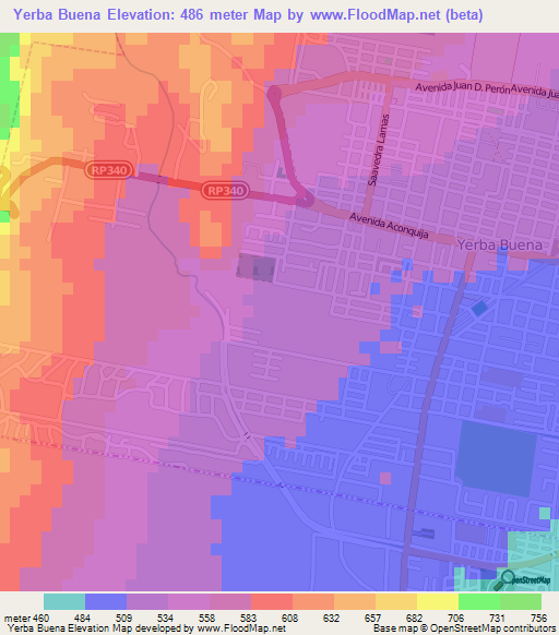 Yerba Buena,Argentina Elevation Map