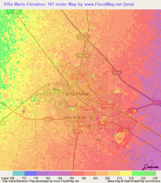 Villa Maria,Argentina Elevation Map