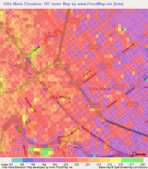 Villa Maria,Argentina Elevation Map