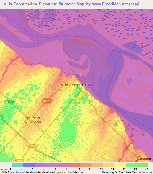 Villa Constitucion,Argentina Elevation Map