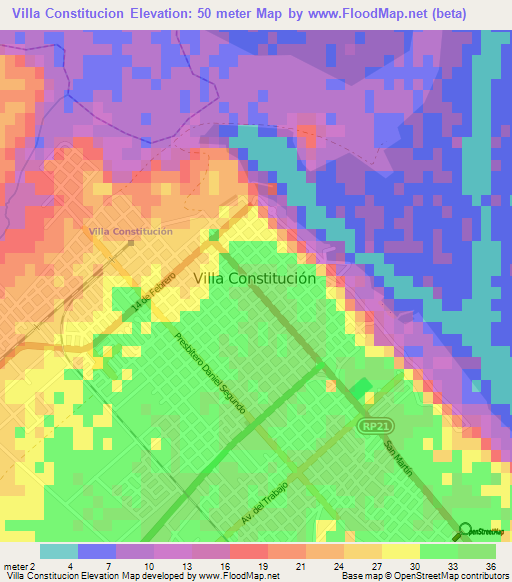 Villa Constitucion,Argentina Elevation Map