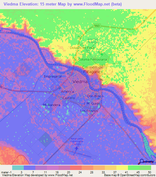 Viedma,Argentina Elevation Map