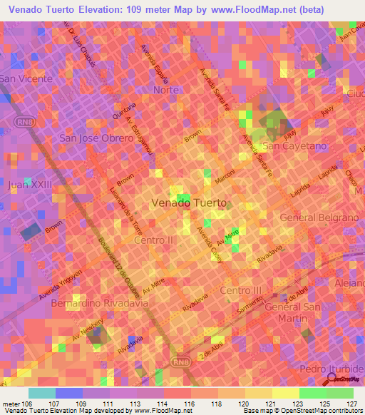 Venado Tuerto,Argentina Elevation Map