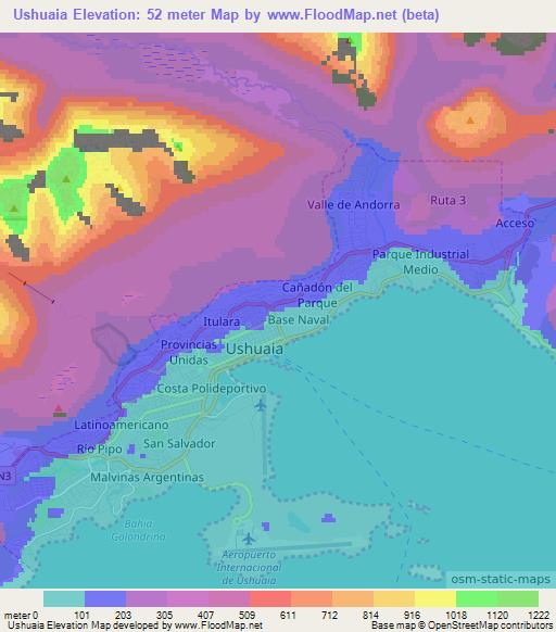 Ushuaia,Argentina Elevation Map
