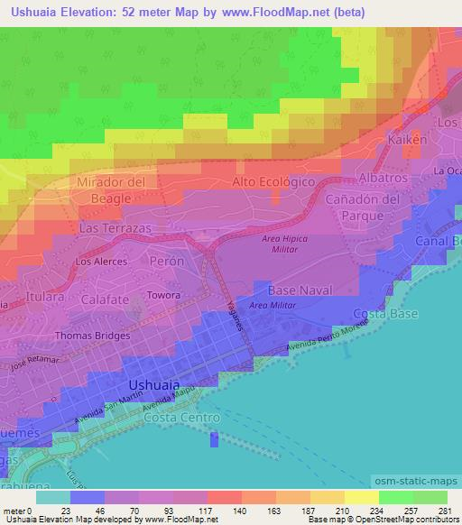 Ushuaia,Argentina Elevation Map