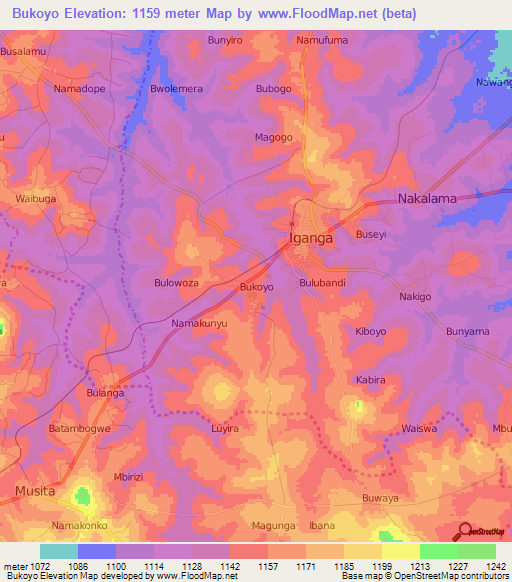 Bukoyo,Uganda Elevation Map